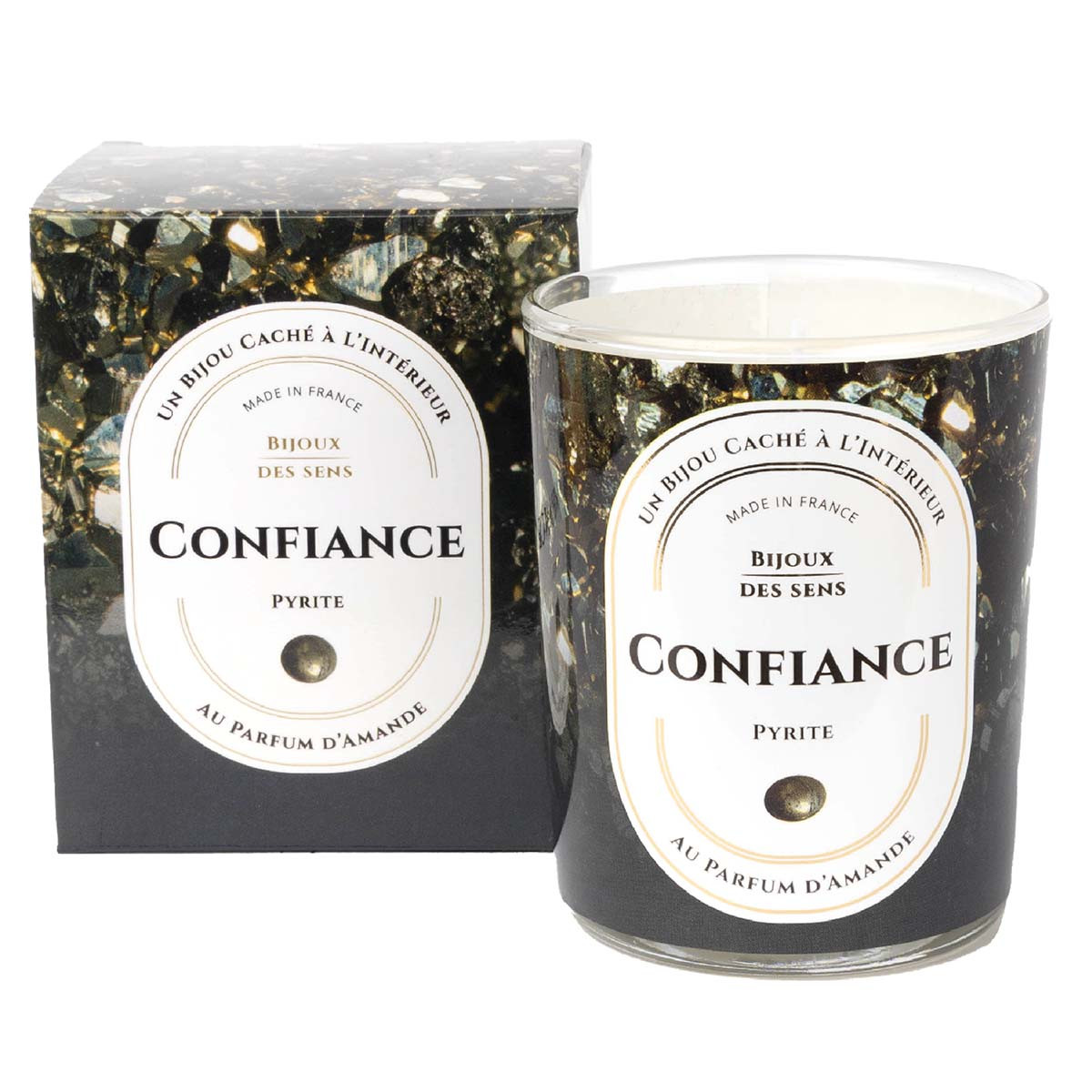 Confiance En Soi - Bougie Fragrance Amande et Collier Doré Pyrite