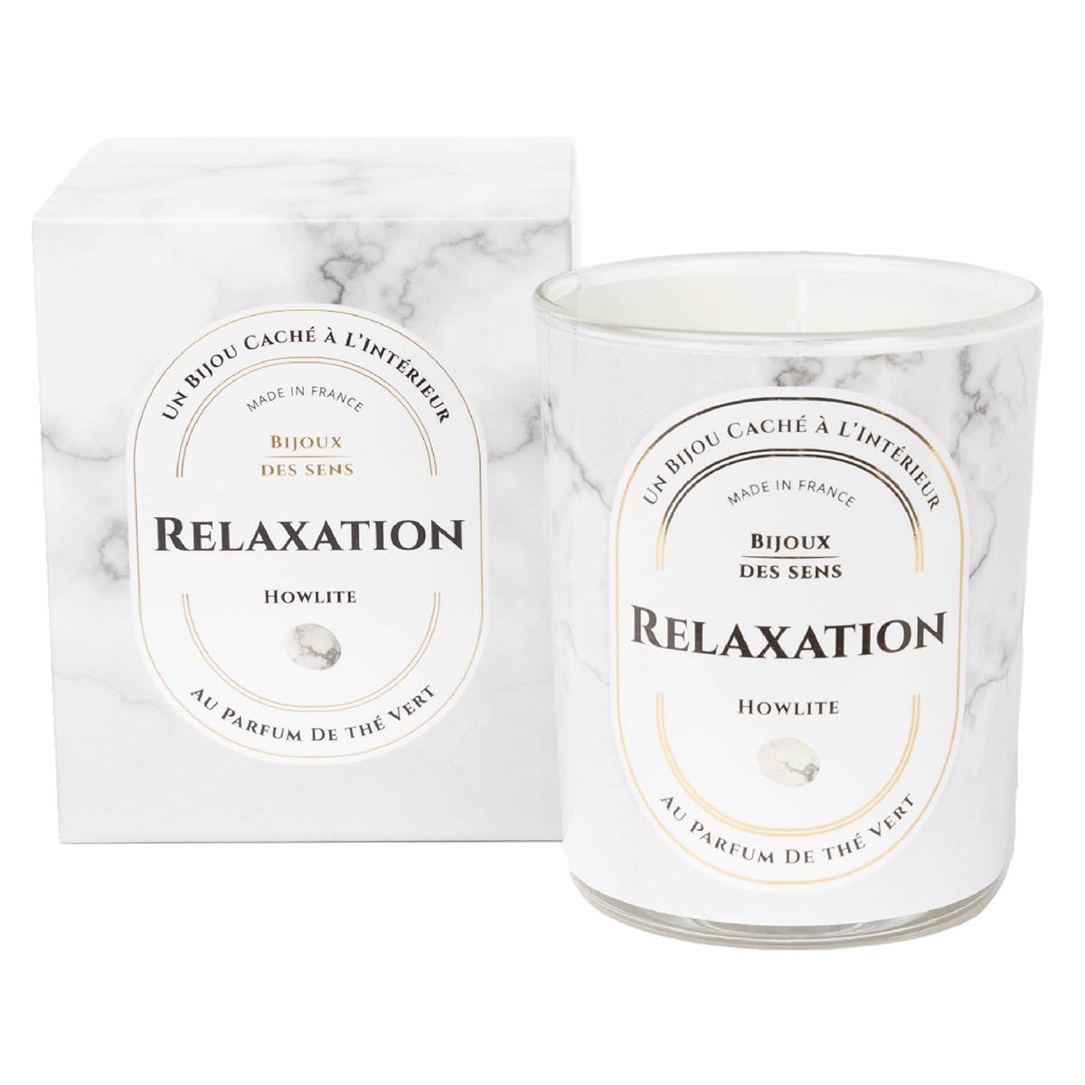 Relaxation - Bougie Fragrance The Vert et Bracelet Argenté Howlite