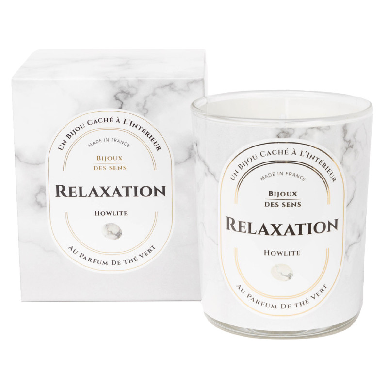 Relaxation - Bougie Fragrance The Vert et Bracelet Doré Howlite