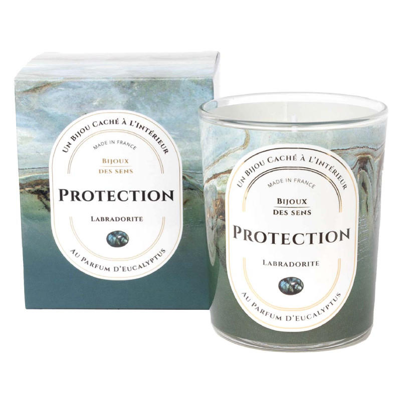 Protection - Bougie Fragrance Eucalyptus et Bracelet Doré Labradorite