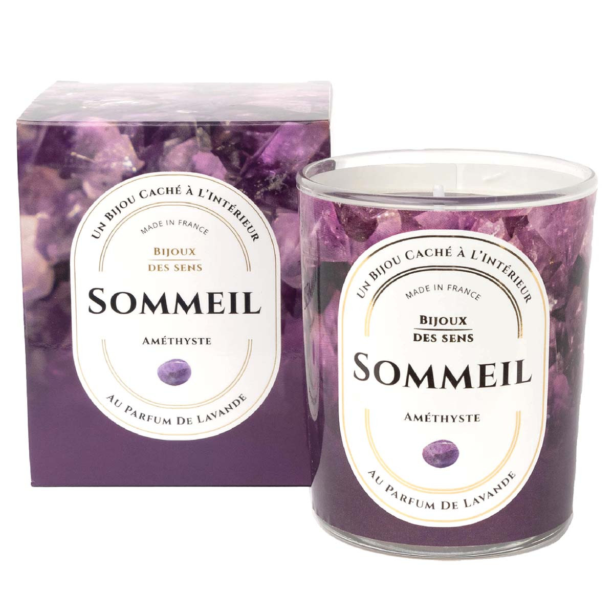 Sommeil - Bougie Fragrance Lavande et Collier Doré Améthyste