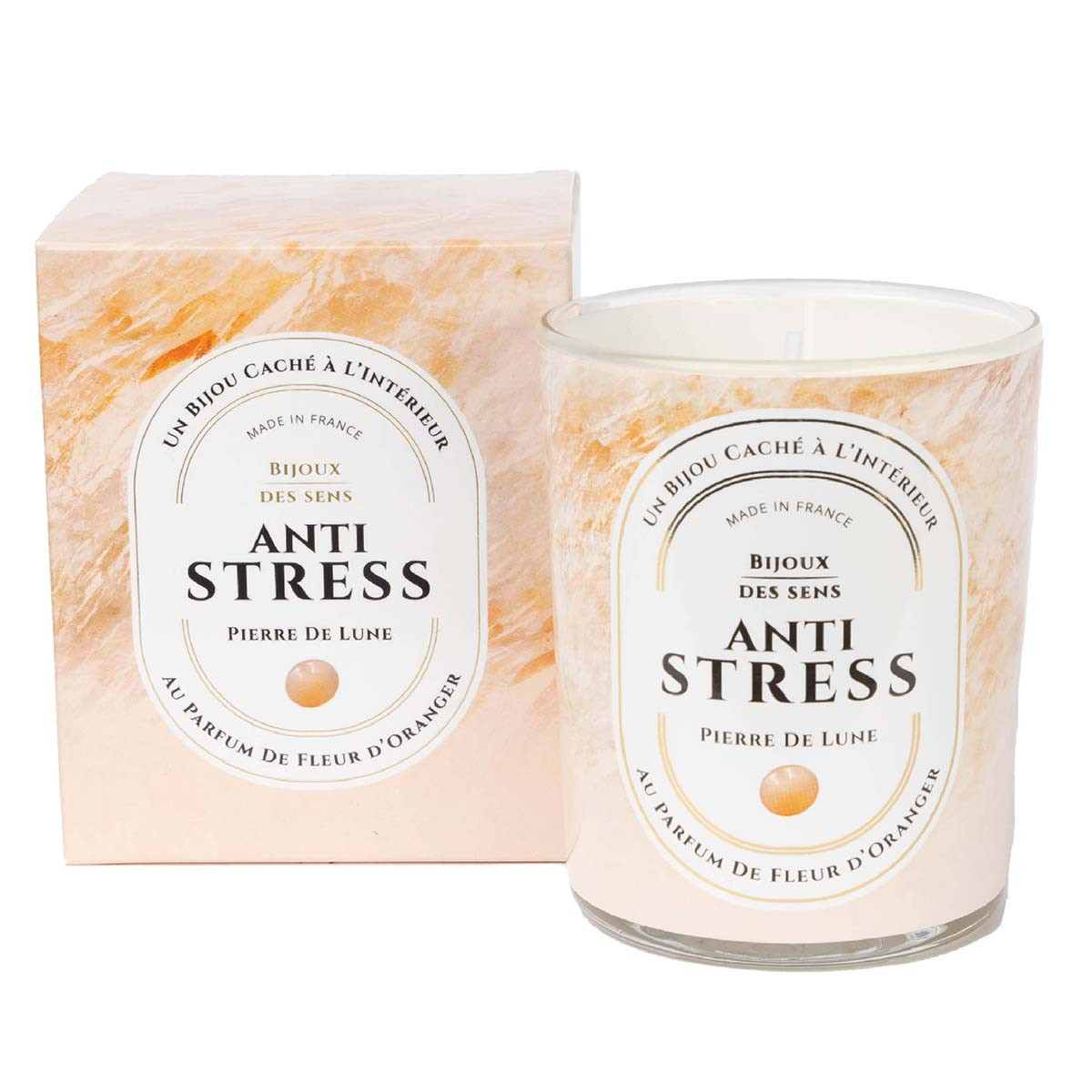 Anti-Stress - Bougie Fragrance Fleur d'oranger et Bracelet Argenté Pierre de Lune Anti-Stress - Bougie Fragrance Fleur d'oranger et Bracelet Argenté Pierre de Lune