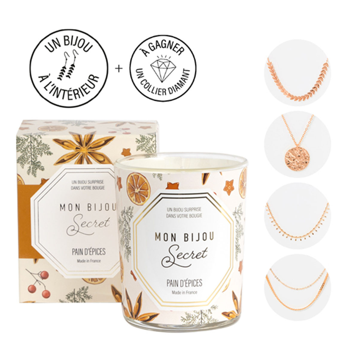 Bougie Bijou Collier doré - Parfum Pain d'épices - 40h Bougie bijou PAIN D'EPICES Collier doré