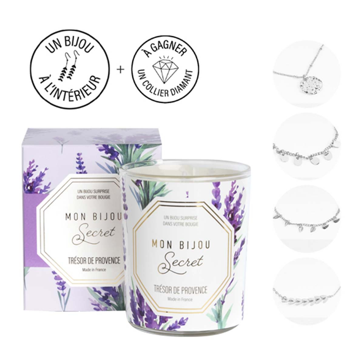 Bougie Bijou Bracelet argenté - Parfum Lavande - 40h Bougie Bijou Bracelet argenté - Parfum Lavande - 40h
