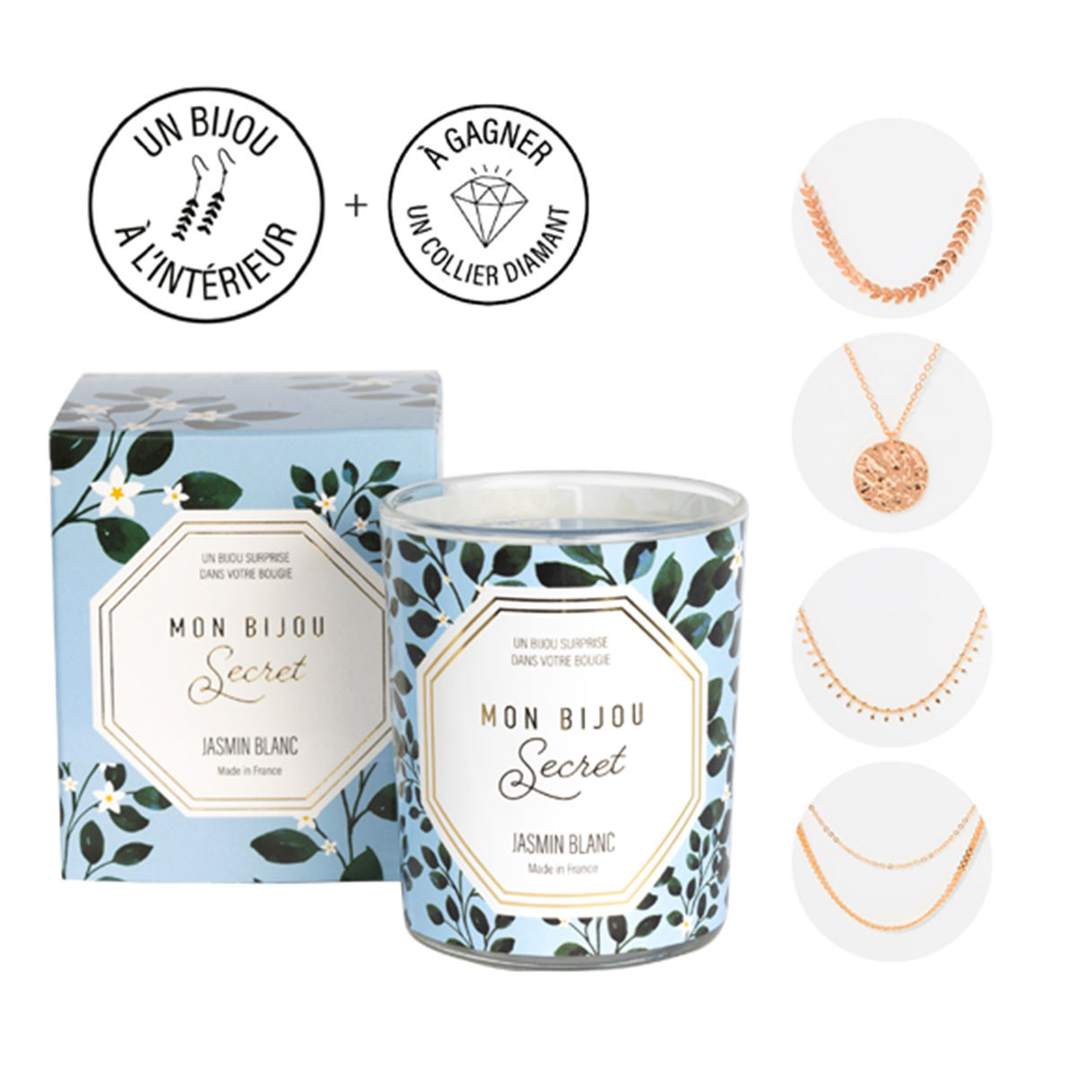 Bougie Bijou Collier doré - Parfum Jasmin - 40h Bougie bijou JASMIN Collier doré