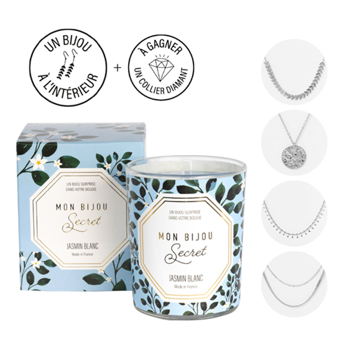 Bougie Bijou Collier argenté - Parfum Jasmin - 40h Bougie bijou JASMIN Collier argenté