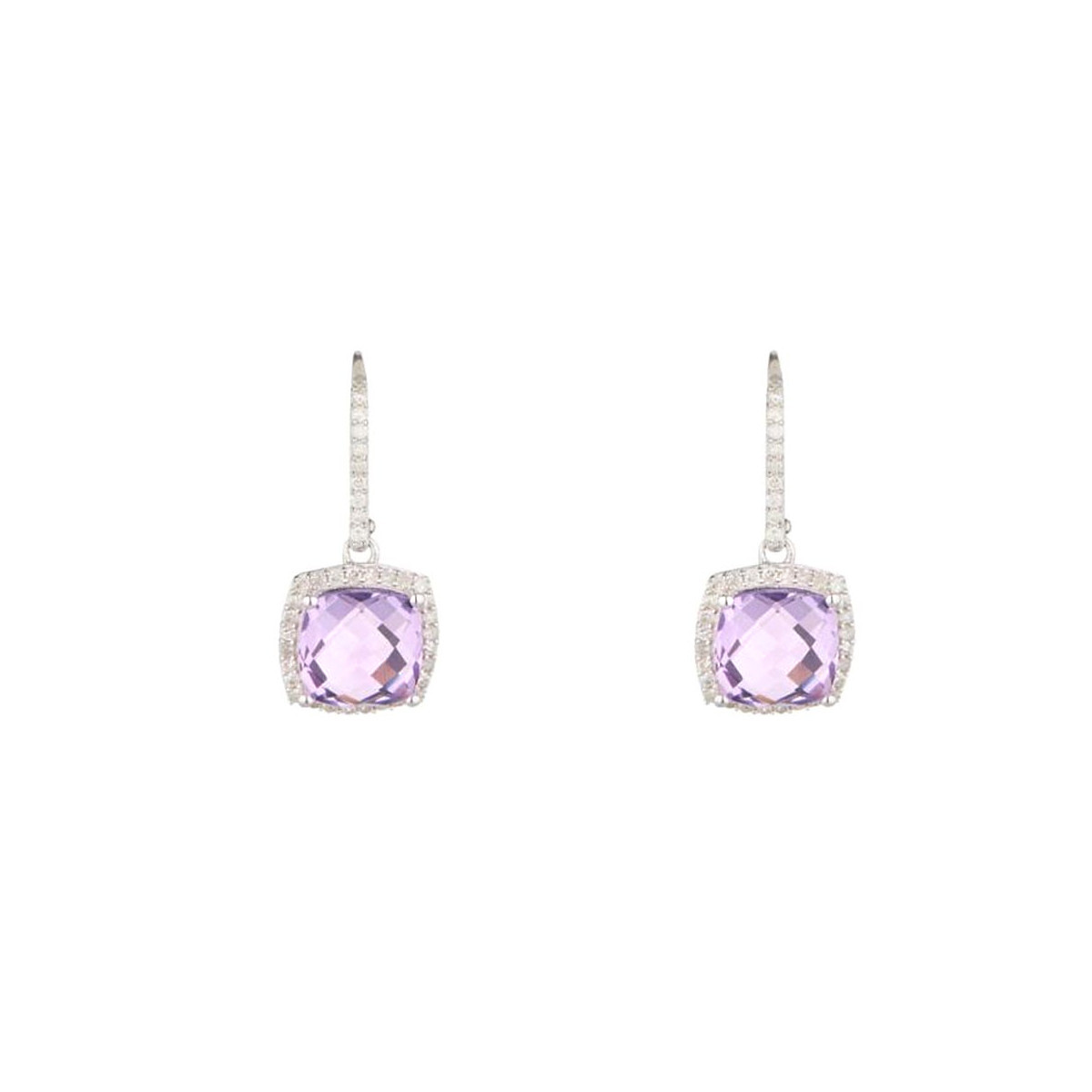 Boucles d'oreilles Or Blanc Diamant et Améthyste Boucles d'oreilles "Augusta" Or blanc et Améthyste