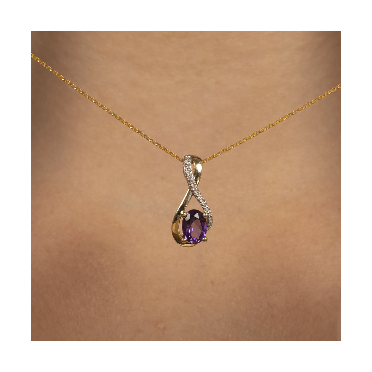 Pendentif Or Jaune Diamant et Améthyste Pendentif "Ambre" Or jaune et Améthyste