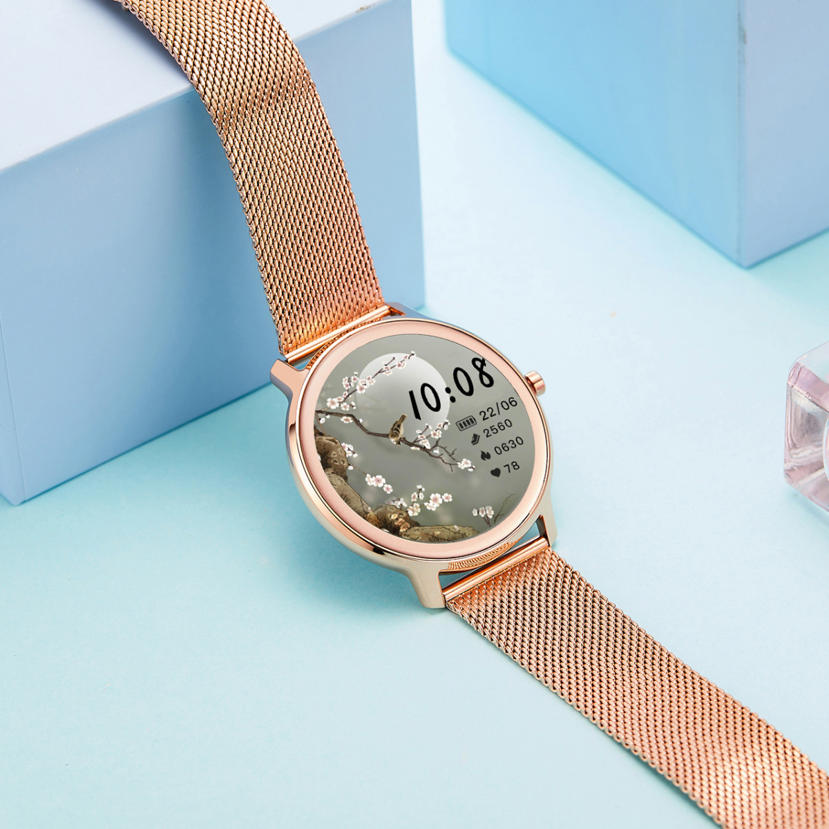 Montre Connectée Femme, Élégante avec Bracelet Milanais Argenté et