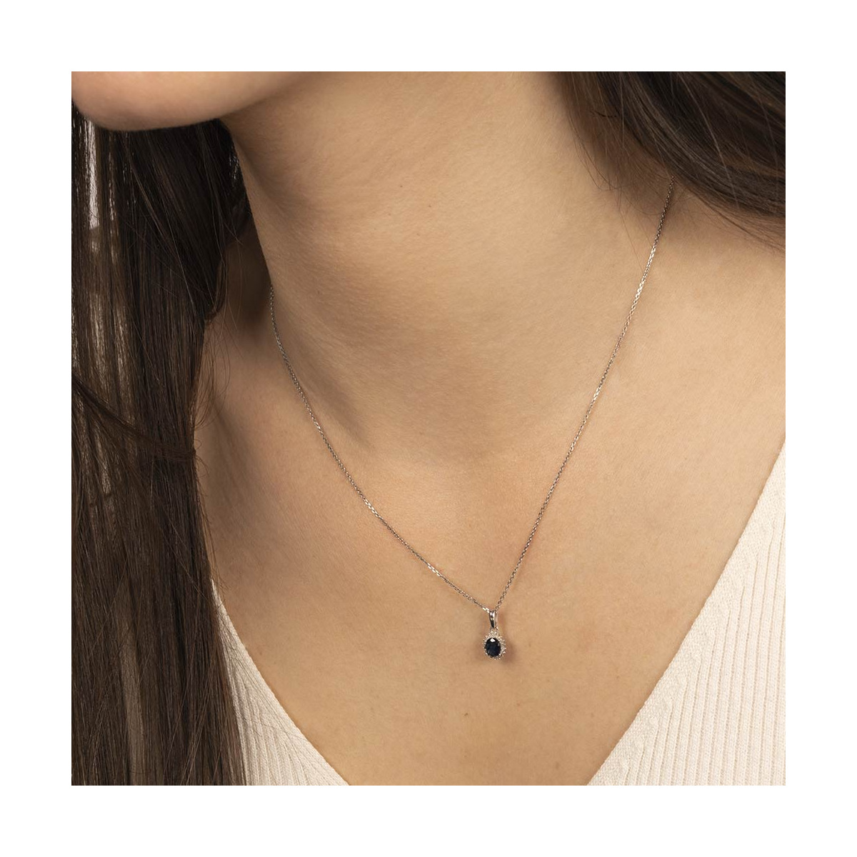 Pendentif Or Blanc Diamant et Saphir Pendentif "Colombe" Or blanc et Saphir