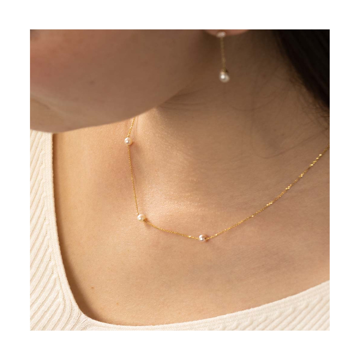 Collier Or jaune 375/1000 et perles Collier "Scintillement" Or jaune