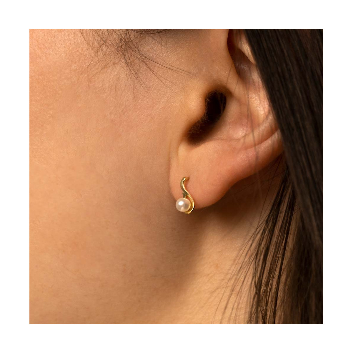 Boucles d'oreilles or jaune et Perles de culture blanches "Goutte Perlée"