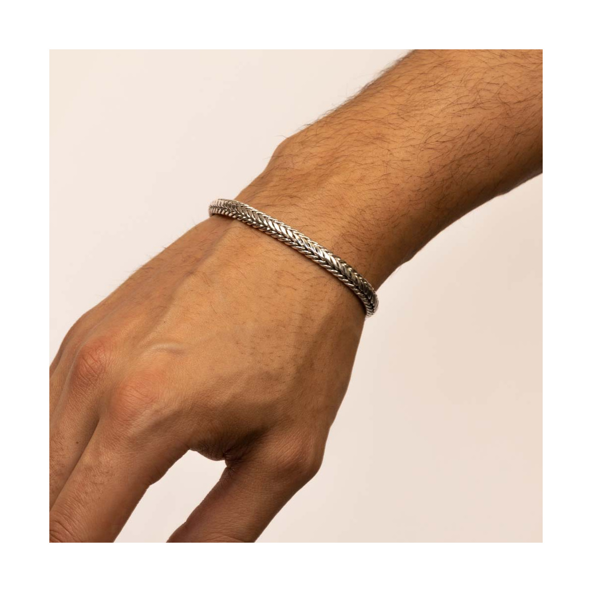 Bracelet Homme "Sivadjy" Argent 925 Bracelet Homme en acier et cuir "Cirrus" Taille L