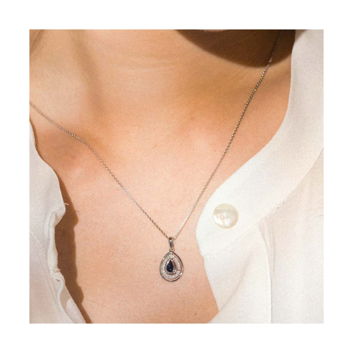 Pendentif Or Blanc Diamant et Saphir Pendentif "Orielle" Or blanc et Saphir
