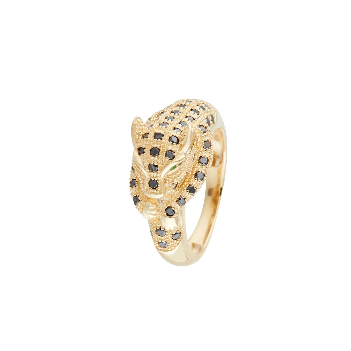 Bague "Panthère Enchantée", Or jaune, Emeraudes et Diamants