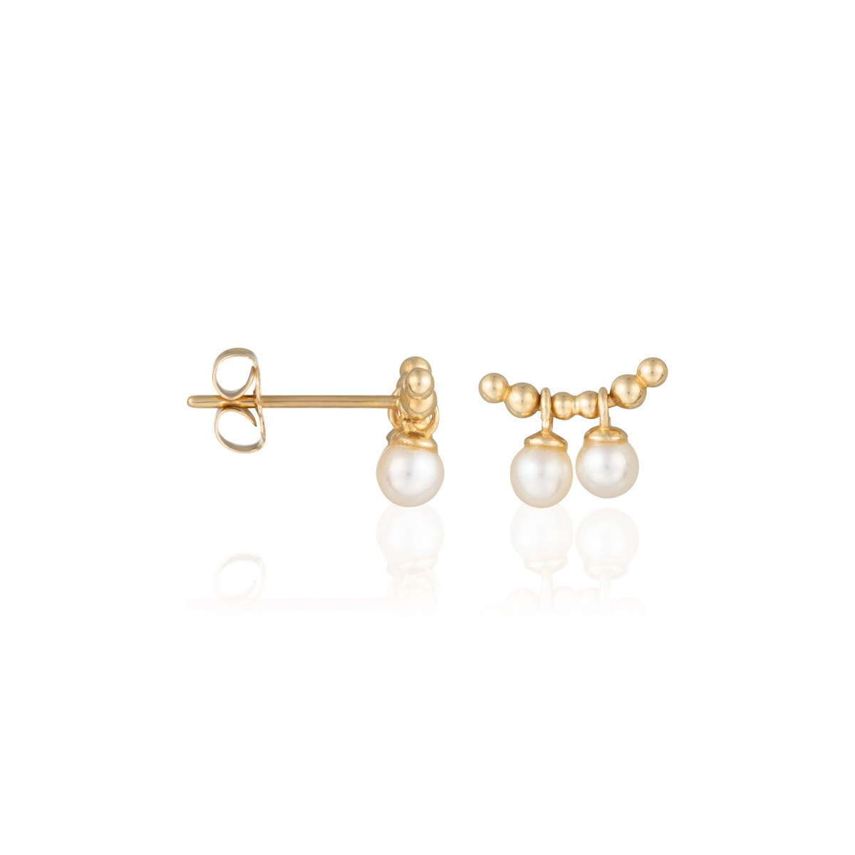 Boucles d'oreilles "Duo de perles" Or Jaune 375/1000 Perles Blanches