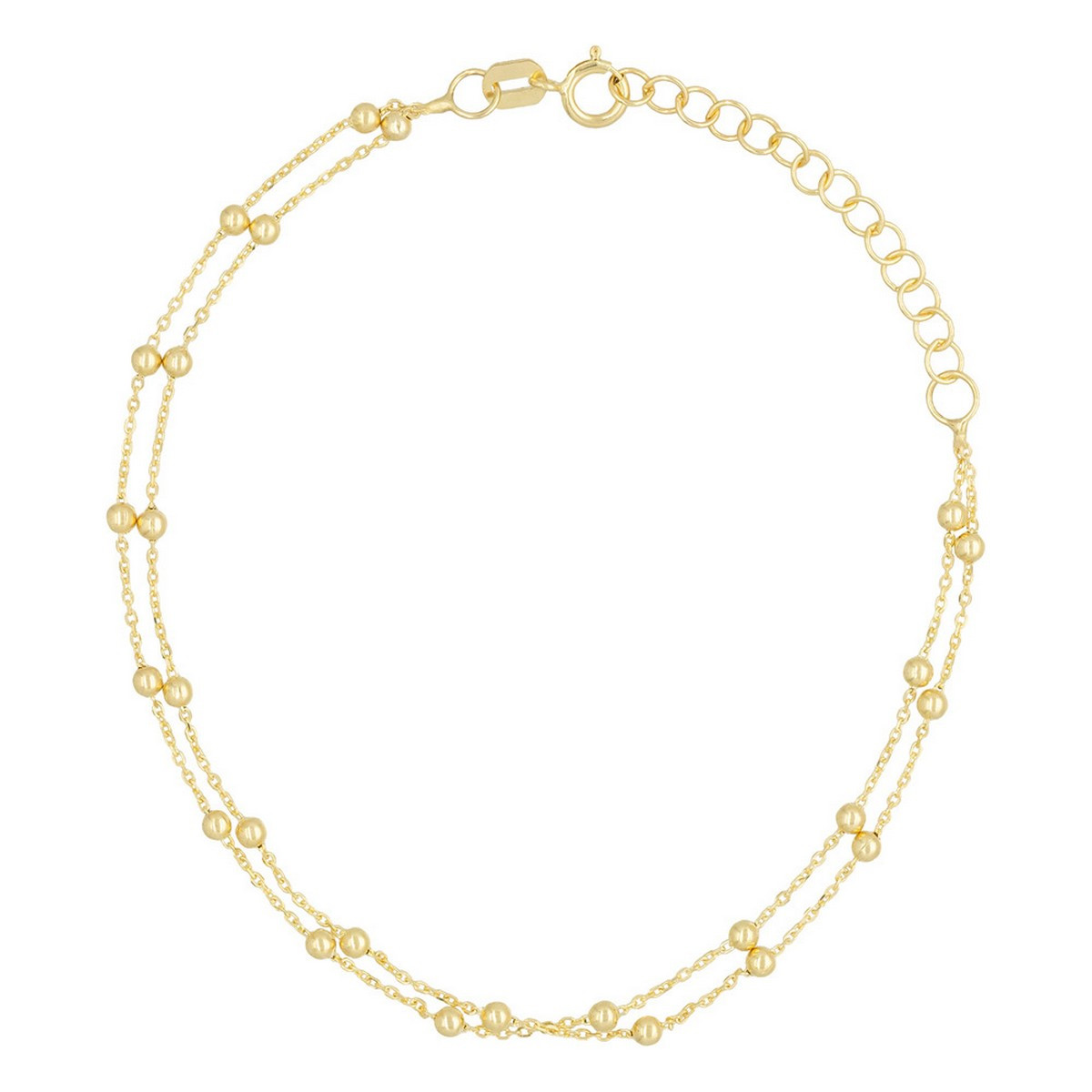 Bracelet Double chaîne boules en Or jaune 375/1000 "Sourire"