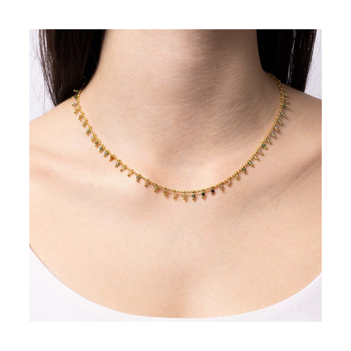 Collier "Perle Multicolore" Collier "Invariable" Agate mix Laiton doré