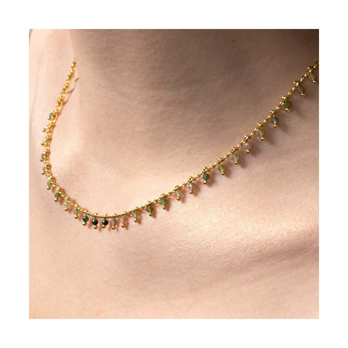 Collier "Perle Multicolore" Collier "Invariable" Agate mix Laiton doré