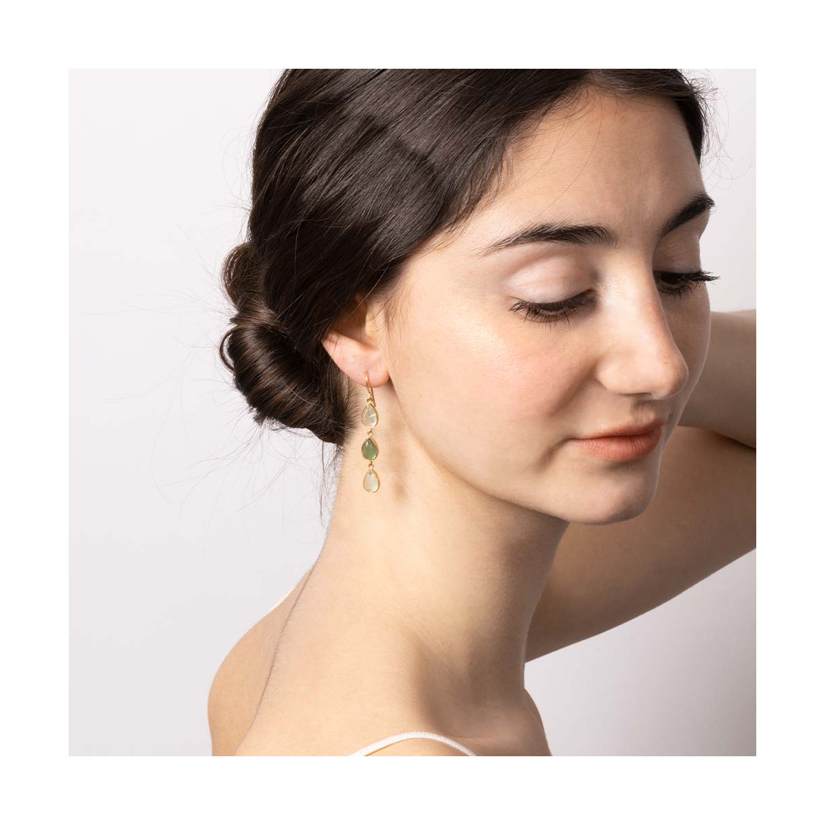 Boucles d'oreilles "Radiantea" Calcédoine Vert Laiton doré