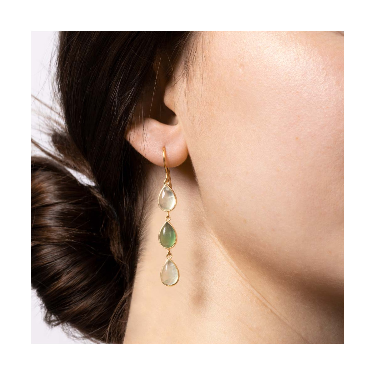 Boucles d'oreilles "Radiantea" Calcédoine Vert Laiton doré