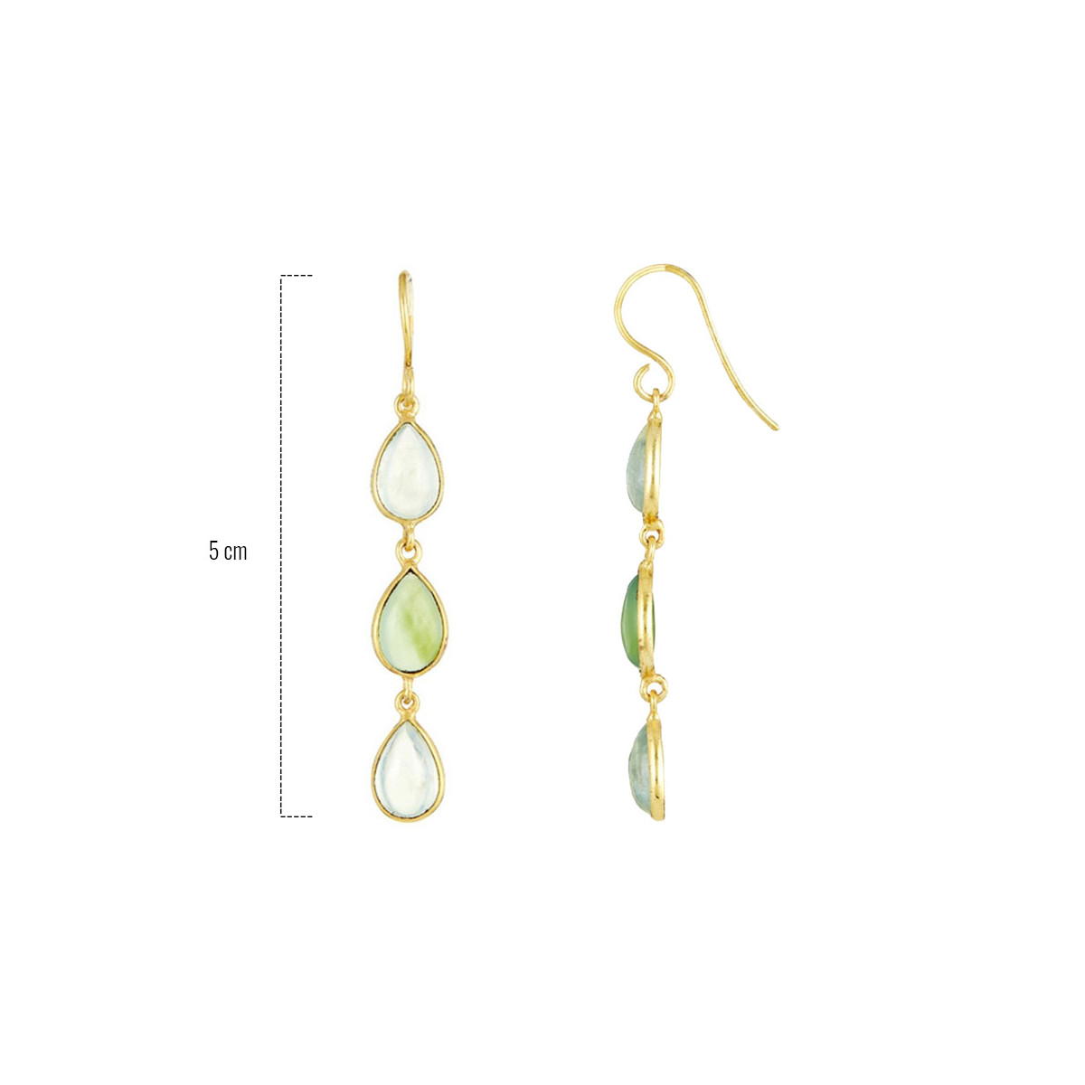 Boucles d'oreilles "Radiantea" Calcédoine Vert Laiton doré