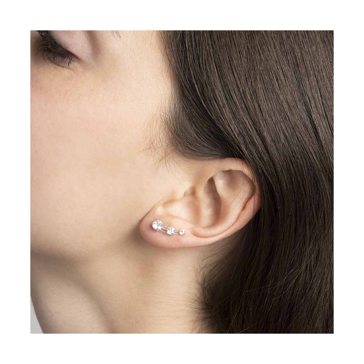 Boucles d'oreilles grimpantes or blanc et oxydes de zirconium "Trio de Pierre"