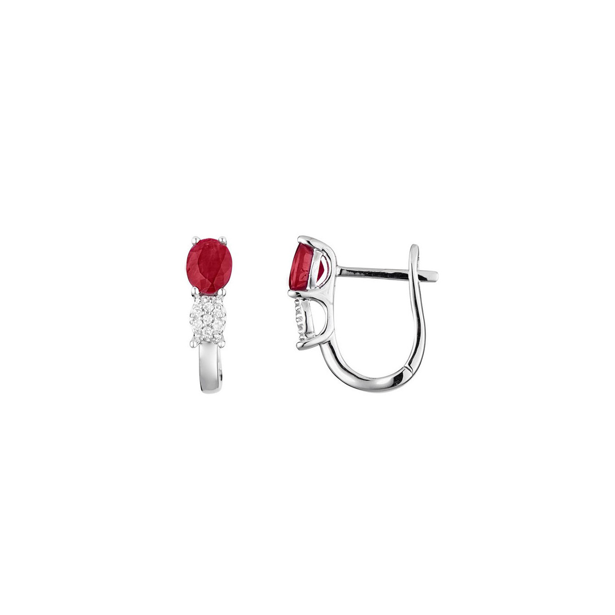 Boucles d'oreilles " Valérie" Or blanc et Rubis