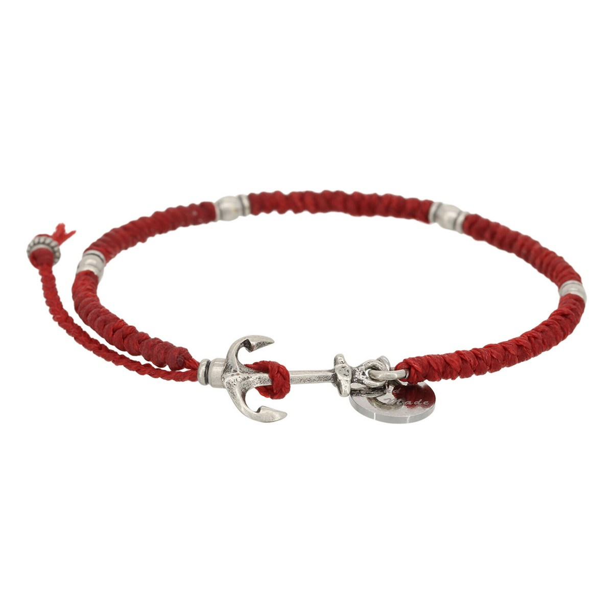 Bracelet ancre en corde cirée  "Red wax"