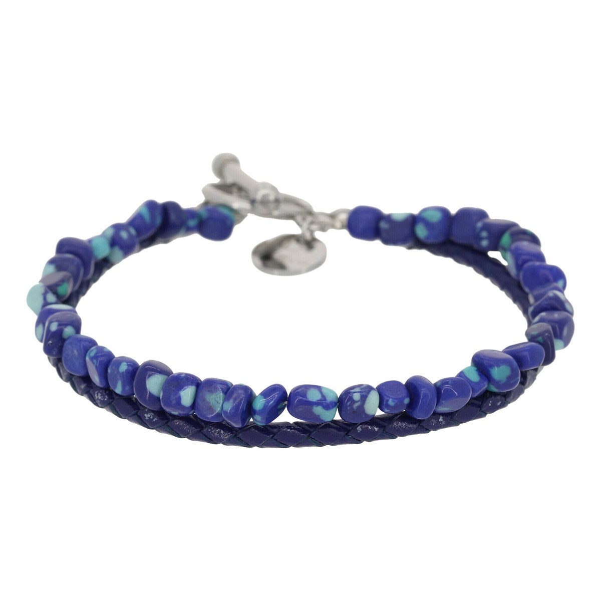 Bracelet double cordon pierres et cuir "Blue Eye"