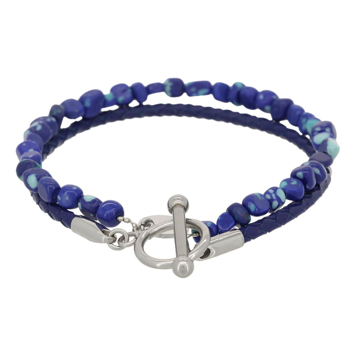 Bracelet double cordon pierres et cuir "Blue Eye"