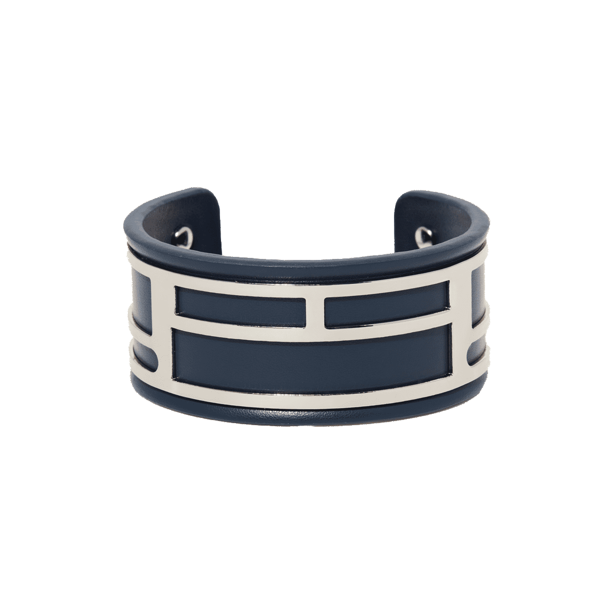 Bracelet émail simili cuir Bleu "Finlande" Bracelet Manchette GRAPHIKA bleu finition argentée