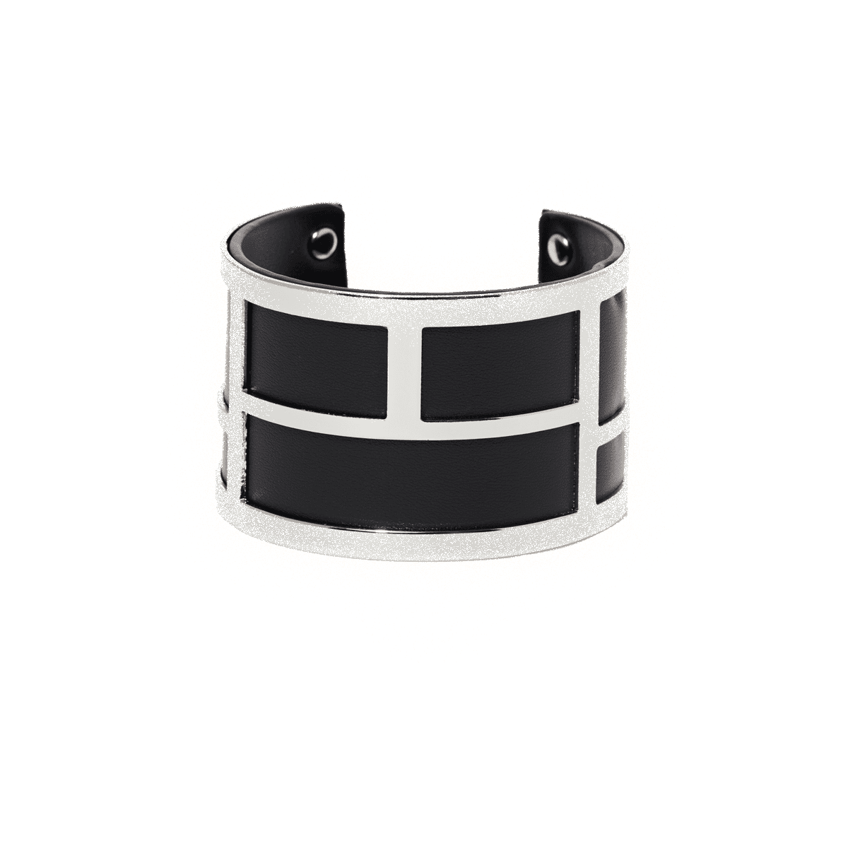Bracelet émail simili cuir Noir Bracelet Manchette ARTIFICIA noir finition argentée