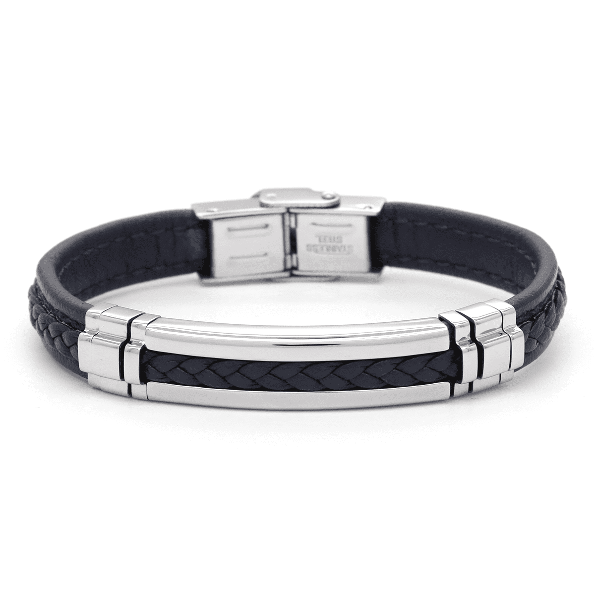 Bracelet cuir bleu et acier noir "Zuri" Bracelet Homme cuir bleu et acier noir "Firan" Taille L