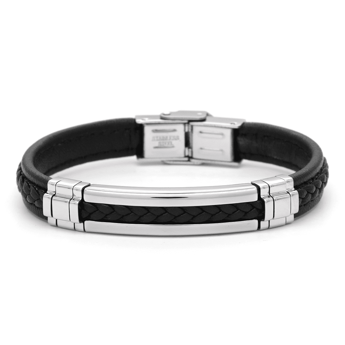 Bracelet cuir noir et acier "Zuri"