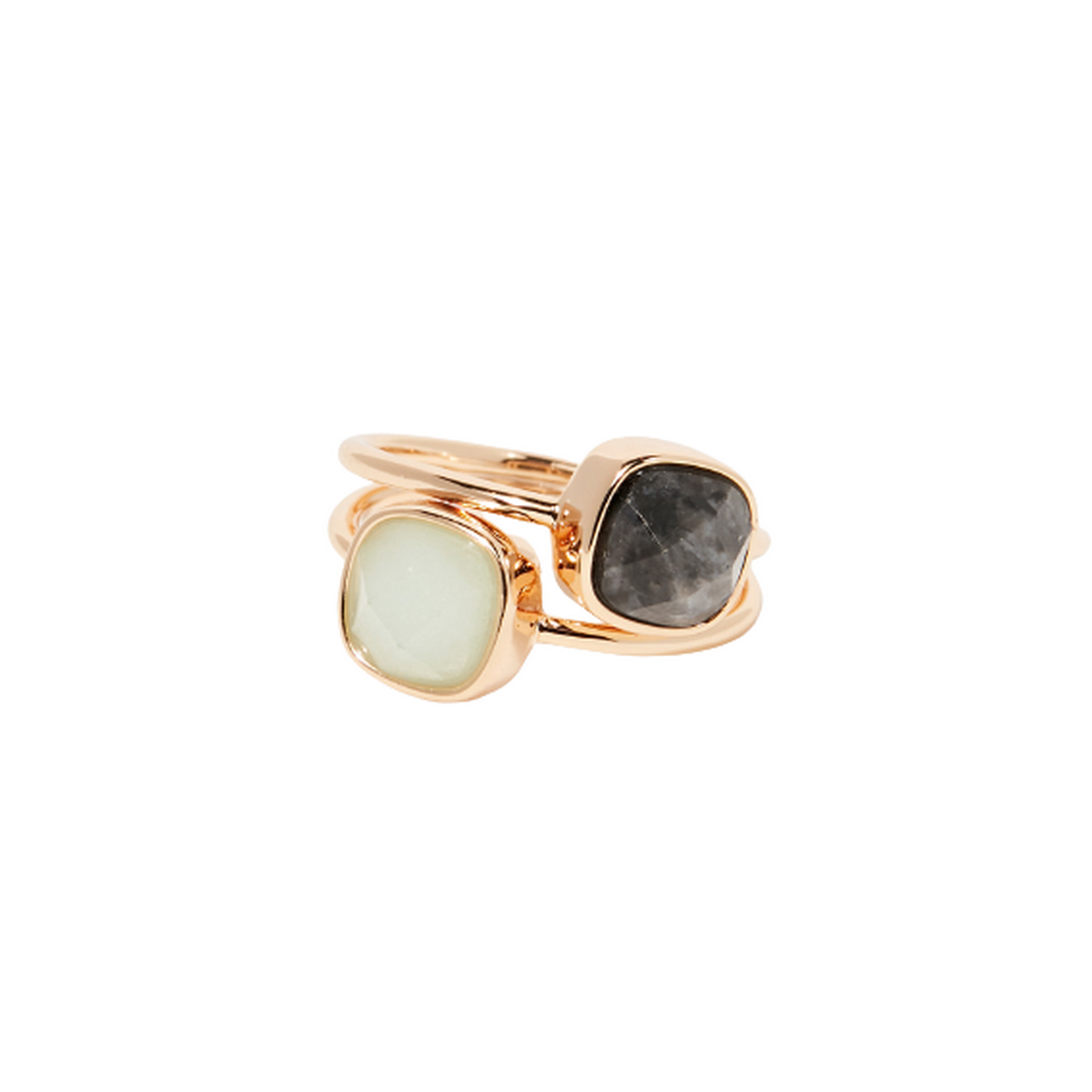 Bague 'Anaé' amazonite et labradorite Bague Laiton doré "Calenda"