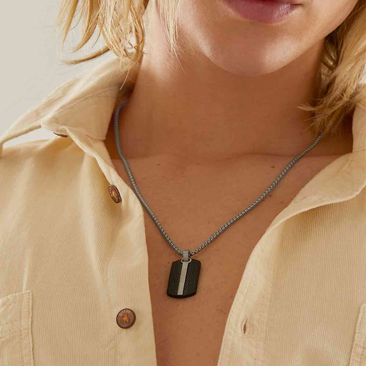Collier Guess "Man identity" Acier plaque bicolore - UMN28002
