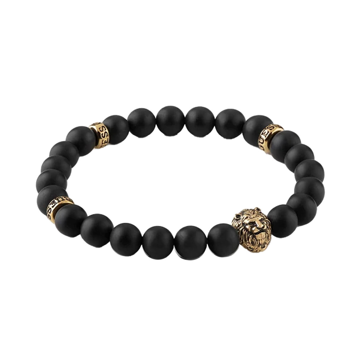 Bracelet Guess "Men in Guess" Acier rhodié et perles noires - UMB78001