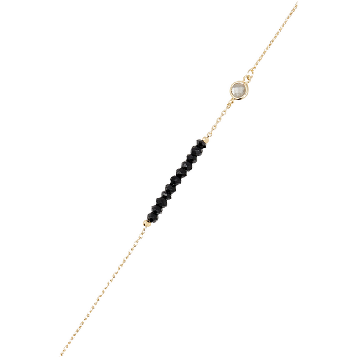 Bracelet "Enora" Labradorite noire et spinelle noire Bracelet "Ondélys" Labradorite noire et spinelle noire Laiton doré