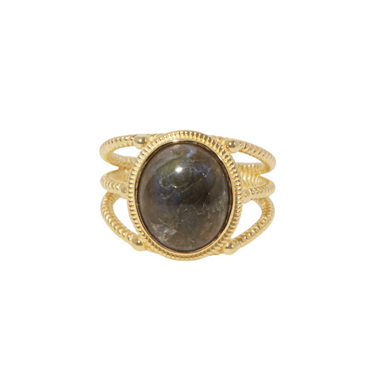 Bague ajustable"Voltea" labradorite Laiton doré