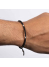 Bracelet Homme en corde cirée, perles argenté et ancre acier