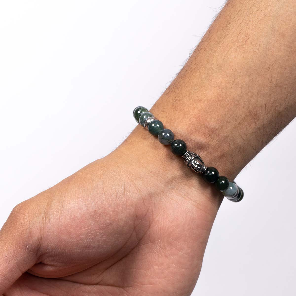 Bracelet Homme en perles de pierre et détail bouddha Bracelet Homme Bouddha Vert"Valenor" Taille M