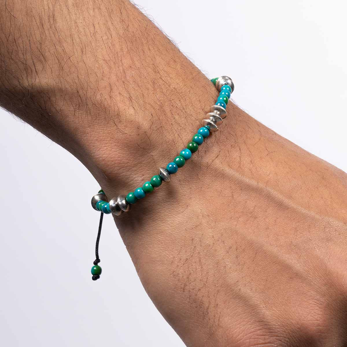 Bracelet Homme "HUGO" avec perles de Bali turquoise et Argent 925