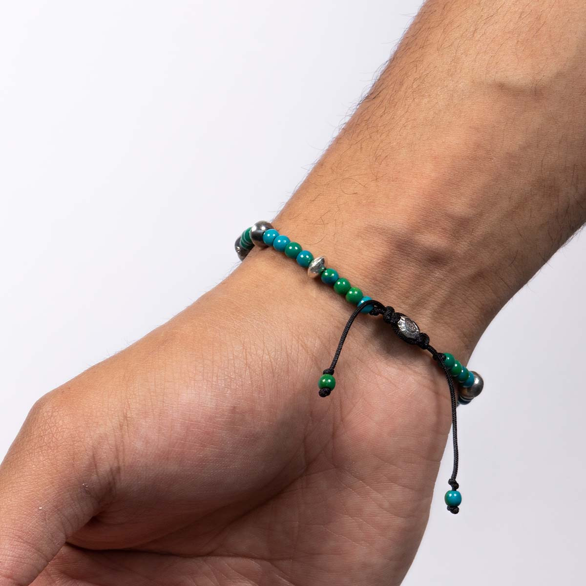 Bracelet Homme "HUGO" avec perles de Bali turquoise et Argent 925 Bracelet Homme "HUGO" avec perles de Bali turquoise et Argent 925