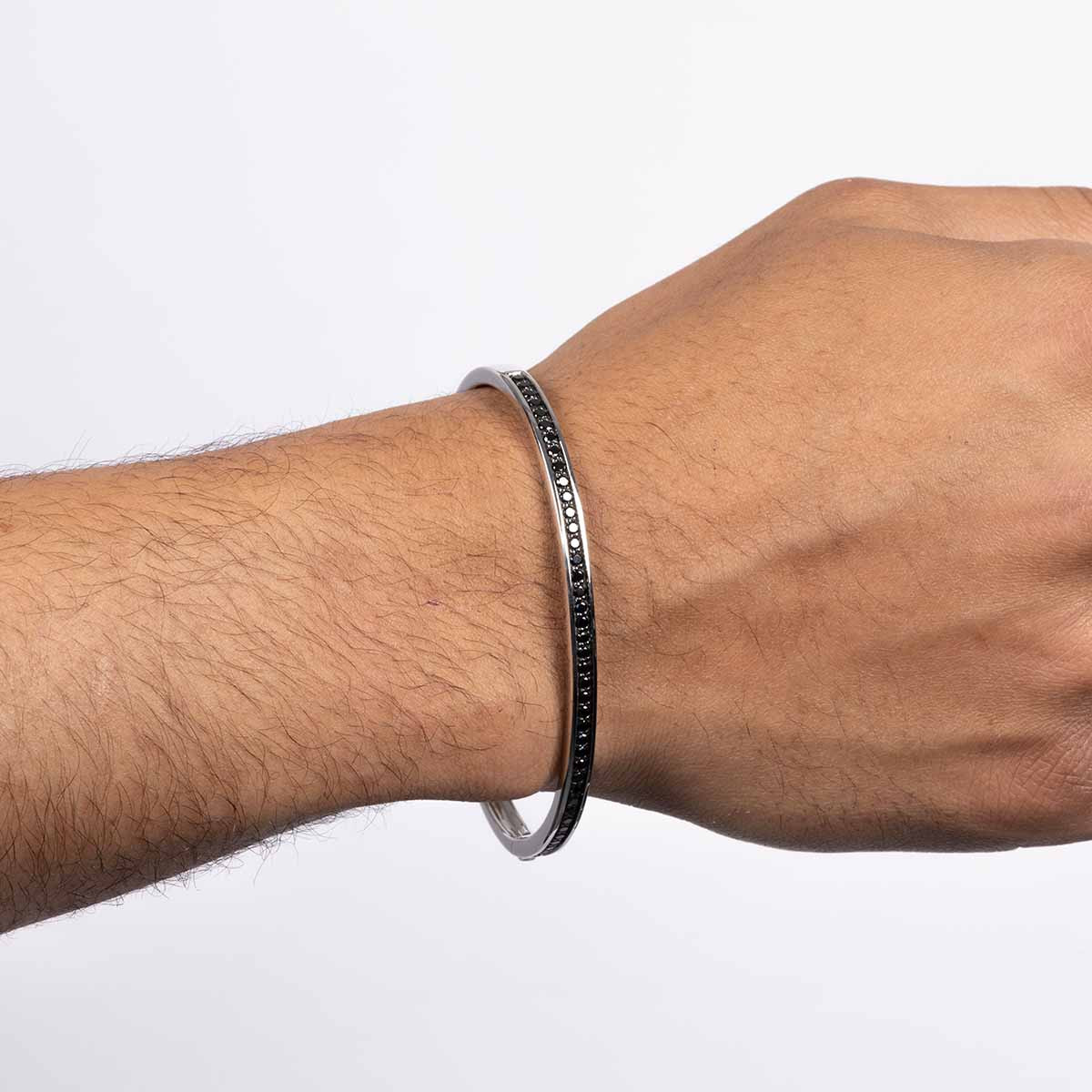 Bracelet jonc Homme ALBAN en Argent massif 925 et Zirconium Noirs Bracelet Homme Argent 925/1000 "Thalor"