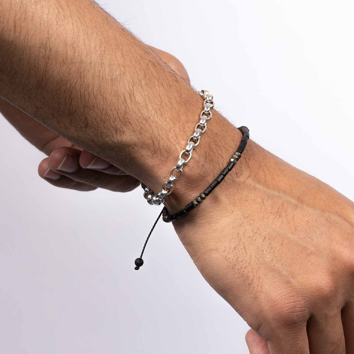 Bracelet Homme ajustable pierres noires "STALK"