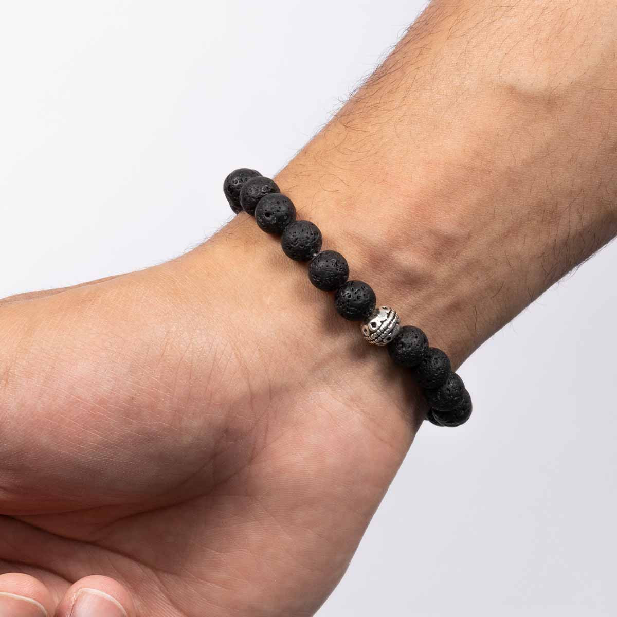 Bracelet Homme élastiqué pierres noires "VOLCANO"
