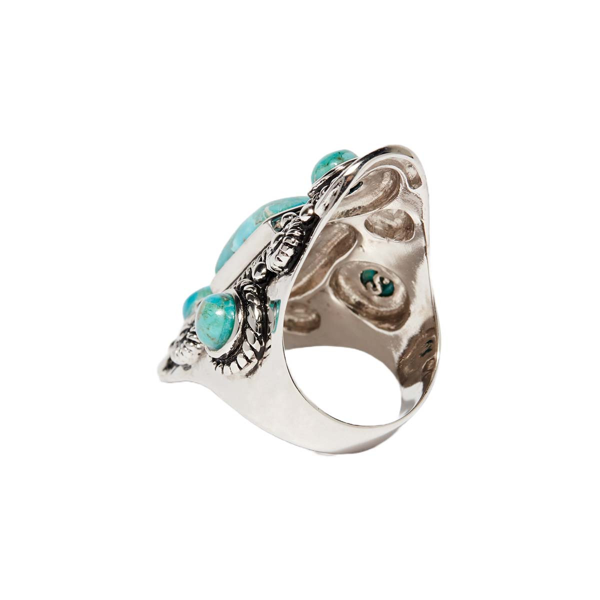 Bague "Xochipilli Turquoise" Argent 925 Bague "Zarcillo" Turquoise 4,50ct/5 et Argent Massif 925/1000