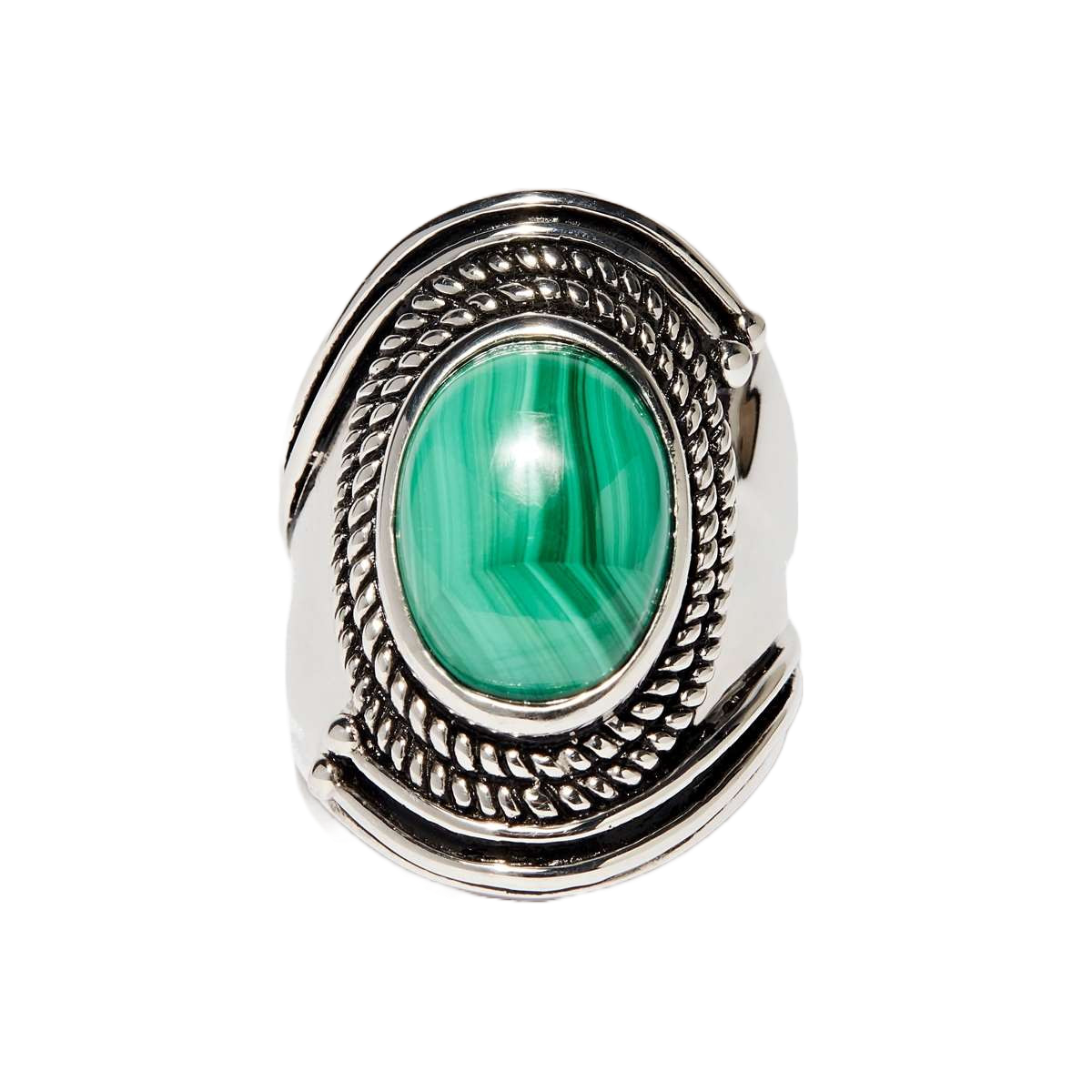 Bague "Tapaxcatli Malachite" Argent 925 Bague "Cordón" Malachite 3,10ct et Argent Massif 925/1000