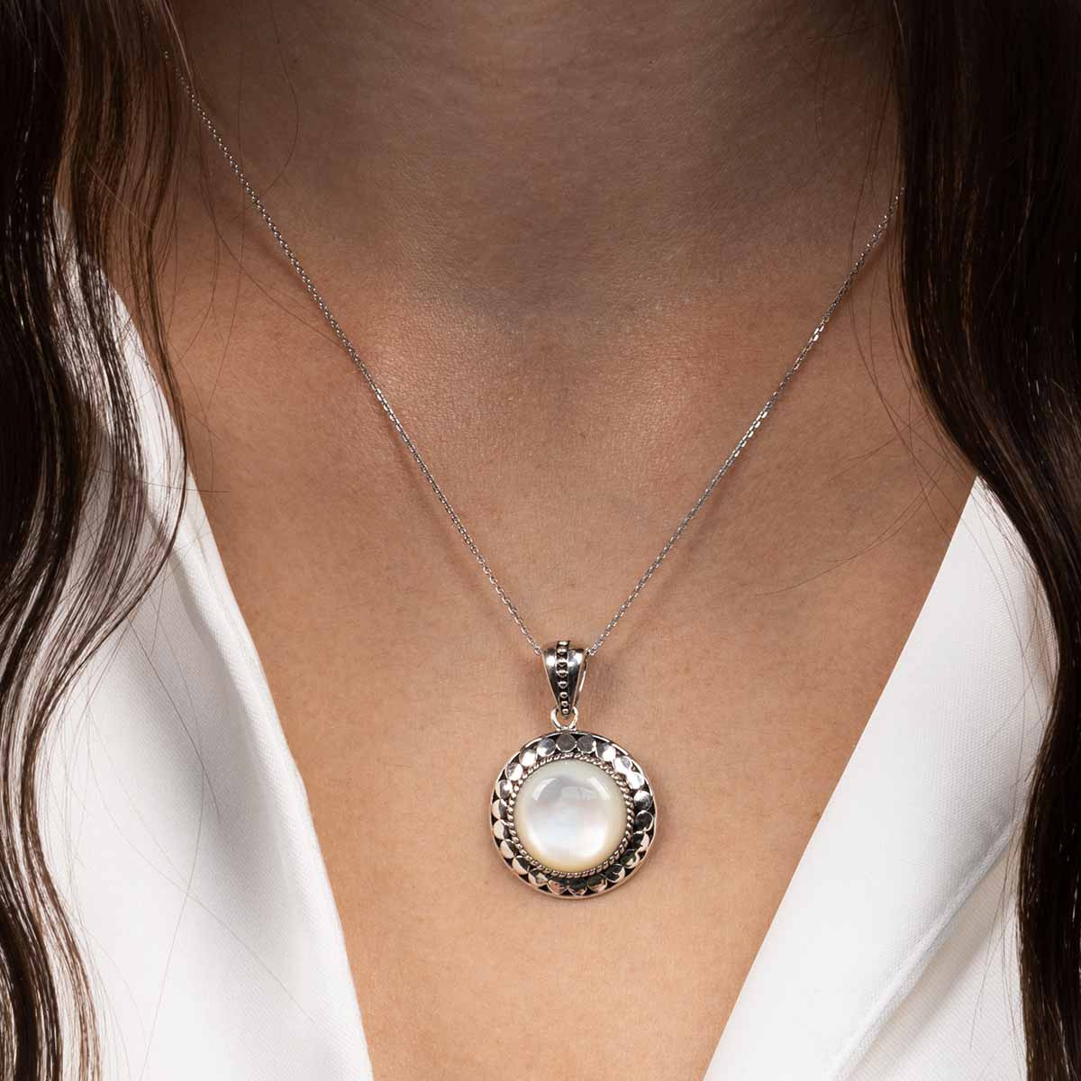 Pendentif argent massif et pierre naturelle Pendentif "Paico" Nacre 6,3ct et Argent Massif 925/1000